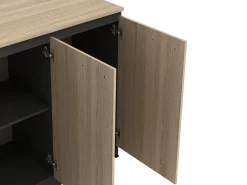 Conjunto de ilha de cozinha + 2 banquetas - Preto e Natural Claro - NUSICE