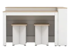 Conjunto de ilha de cozinha + 2 banquetas - Branco e tom natural claro - NUSICE