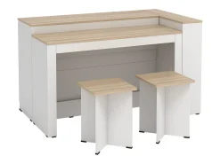 Conjunto de ilha de cozinha + 2 banquetas - Branco e tom natural claro - NUSICE