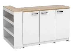 Conjunto de ilha de cozinha + 2 banquetas - Branco e tom natural claro - NUSICE