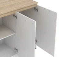 Conjunto de ilha de cozinha + 2 banquetas - Branco e tom natural claro - NUSICE