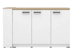 Conjunto de ilha de cozinha + 2 banquetas - Branco e tom natural claro - NUSICE