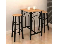 Conjunto de jantar com mesa madeira bronze e aço preto