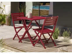 Conjunto de Jantar de Jardim em Alumínio para 2 Pessoas na Cor Vermelho Carmim