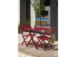 Conjunto de Jantar de Jardim em Alumínio para 2 Pessoas na Cor Vermelho Carmim