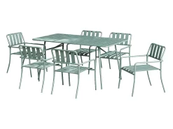 Conjunto de jantar de jardim metal: mesa C160 cm e 6 cadeirões verde amêndoa - BIRMOS