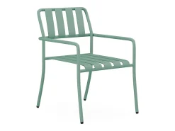 Conjunto de jantar de jardim metal: mesa C160 cm e 6 cadeirões verde amêndoa - BIRMOS