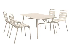 Conjunto de jantar de jardim metal, mesa C160 cm e 4 cadeiras empilháveis bege - MIRMANDE