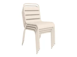Conjunto de jantar de jardim metal, mesa C160 cm e 4 cadeiras empilháveis bege - MIRMANDE