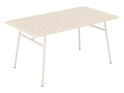 Conjunto de jantar de jardim metal, mesa C160 cm e 4 cadeiras empilháveis bege - MIRMANDE