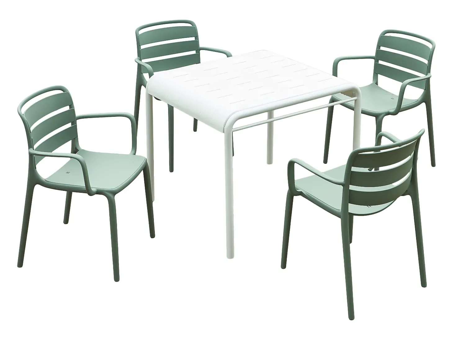 Conjunto de jantar de jardim em polipropileno - uma mesa C.90 cm e 4 cadeiras empilháveis - Verde cáqui - MOAH de MYLIA