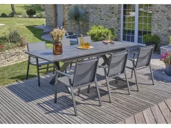 Conjunto de jantar de jardim com 6 lugares com tampo de cerâmica sobre vidro