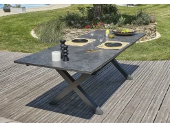 Conjunto de jantar de jardim com 6 lugares com tampo de cerâmica sobre vidro