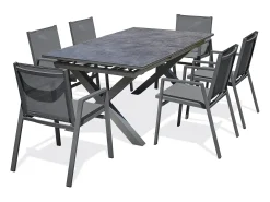 Conjunto de jantar de jardim com 6 lugares com tampo de cerâmica sobre vidro