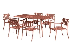 Conjunto de jantar de jardim metal: mesa C160 cm e 6 cadeirões terracota - BIRMOS
