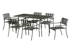 Conjunto de jantar de jardim metal: mesa C160 cm e 6 cadeirões cinza antracite - BIRMOS