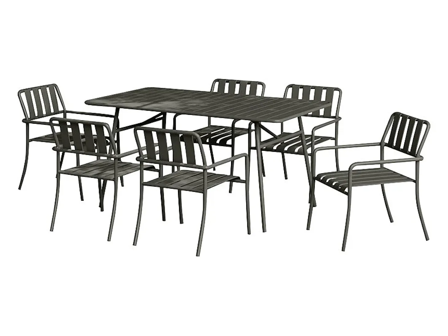 Conjunto de jantar de jardim metal: mesa C160 cm e 6 cadeirões cinza antracite - BIRMOS