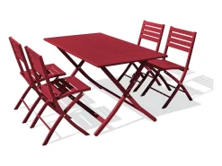 Conjunto de jantar de jardim para 4 pessoas em alumínio vermelho carmim