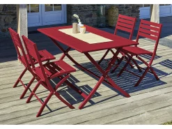 Conjunto de jantar de jardim para 4 pessoas em alumínio vermelho carmim