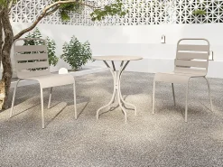 Conjunto de jantar de jardim metal, mesa D60 cm e 2 cadeiras empilháveis bege - MIRMANDE