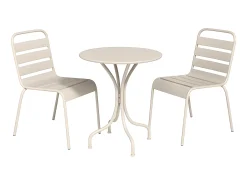 Conjunto de jantar de jardim metal, mesa D60 cm e 2 cadeiras empilháveis bege - MIRMANDE