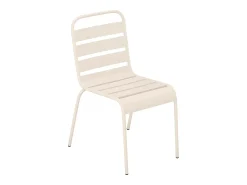 Conjunto de jantar de jardim metal, mesa D60 cm e 2 cadeiras empilháveis bege - MIRMANDE