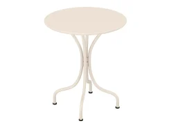 Conjunto de jantar de jardim metal, mesa D60 cm e 2 cadeiras empilháveis bege - MIRMANDE