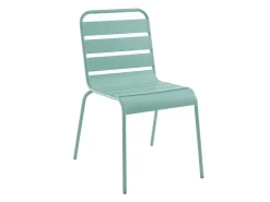 Conjunto de jantar de jardim metal mesa e 2 cadeiras empilháveis verde amêndoa MIRMANDE