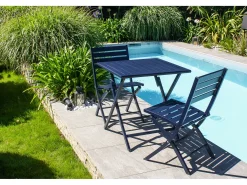 Conjunto de Jantar de Jardim em Alumínio para 2 Pessoas na Cor Azul Marinho