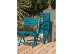 Conjunto de Jantar de Jardim em Alumínio para 2 Pessoas na Cor Azul