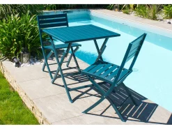 Conjunto de Jantar de Jardim em Alumínio para 2 Pessoas na Cor Azul