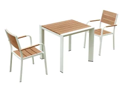 Conjunto de jantar de jardim em alumínio: uma mesa L.80 cm e 2 cadeiras empilháveis - Natural claro e branco - NYROS de MYLIA