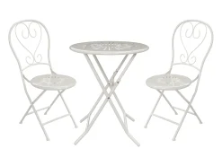 Conjunto de jantar dobrável para jardim em metal estilo ferro forjado - uma mesa D.60 cm e 2 cadeiras - Branco - GUERMANTES de MYLIA
