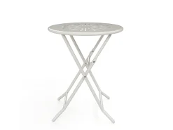 Conjunto de jantar dobrável para jardim em metal estilo ferro forjado - uma mesa D.60 cm e 2 cadeiras - Branco - GUERMANTES de MYLIA