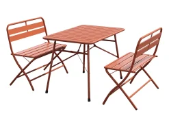 Conjunto de jantar dobrável de jardim em metal: 1 mesa L.110 cm + 2 bancos - Terracotta - MIRMANDE da MYLIA