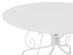 Conjunto de jantar para jardim GUERMANTE da MYLIA em ferro forjado, com mesa redonda e 4 cadeiras brancas.