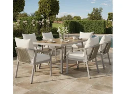 Conjunto de jantar para jardim com 6 lugares - mesa + 6 cadeiras - estrutura em tubo de aço galvanizado - cáqui + bege