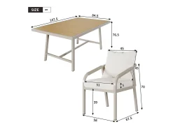 Conjunto de jantar para jardim com 6 lugares - mesa + 6 cadeiras - estrutura em tubo de aço galvanizado - cáqui + bege