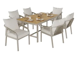Conjunto de jantar para jardim com 6 lugares - mesa + 6 cadeiras - estrutura em tubo de aço galvanizado - cáqui + bege