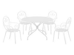 Conjunto de jantar para jardim em ferro forjado com mesa redonda e 4 cadeiras com braços brancos GUERMANTES