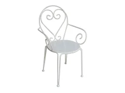 Conjunto de jantar para jardim em ferro forjado com mesa redonda e 4 cadeiras com braços brancos GUERMANTES