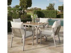 Conjunto de jantar para jardim com 4 lugares - com mesa + 4 cadeiras - estrutura em tubo de aço galvanizado - cáqui + bege