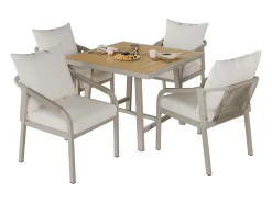 Conjunto de jantar para jardim com 4 lugares - com mesa + 4 cadeiras - estrutura em tubo de aço galvanizado - cáqui + bege