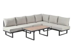 Conjunto de jardim - 6 lugares - conjunto de canto, sofá + mesa de centro + descanso para pés, em aço
