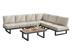 Conjunto de jardim - 6 lugares - conjunto de canto, sofá + mesa de centro + descanso para pés, em aço