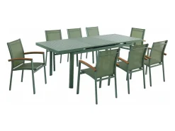 Conjunto de jardim alumínio mesa extensível 180/240 e 8 cadeirões verde-amêndoa - NAURU