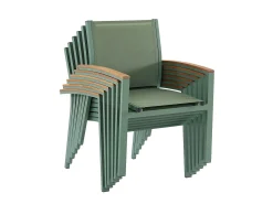 Conjunto de jardim alumínio mesa extensível 180/240 e 6 cadeirões verde-amêndoa - NAURU