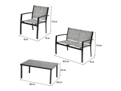Conjunto de jardim baixo "Lino" em textilene - 4 lugares - Cinza elegante e resistente às intempéries