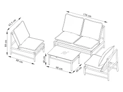 Conjunto de jardim em alumínio: um sofá de 2 lugares, 2 poltronas e uma mesa de centro - Antracite - LISMO da MYLIA