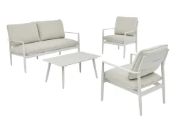 Conjunto de jardim em alumínio: um sofá de 2 lugares, 2 poltronas e uma mesa de centro - Branco com almofadas bege - TAVINYA da MYLIA